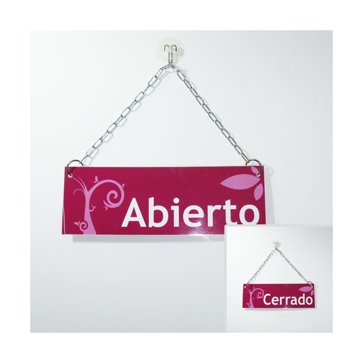 Cartel de Abierto Cerrado color lila