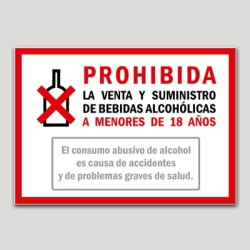 Cartel de prohibida la venta y suministro de bebidas alcohólicas a menores de 18 años