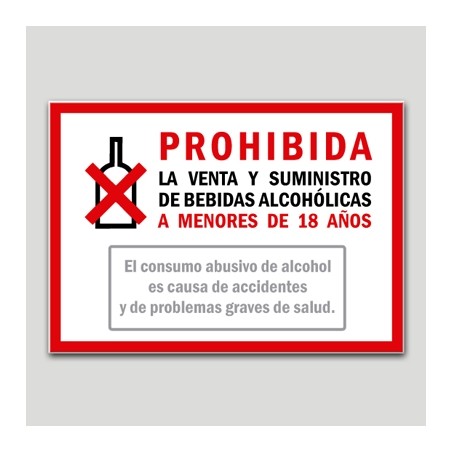 Cartell de prohibida la venda i subministrament de begudes alcohòliques a menors de 18 anys