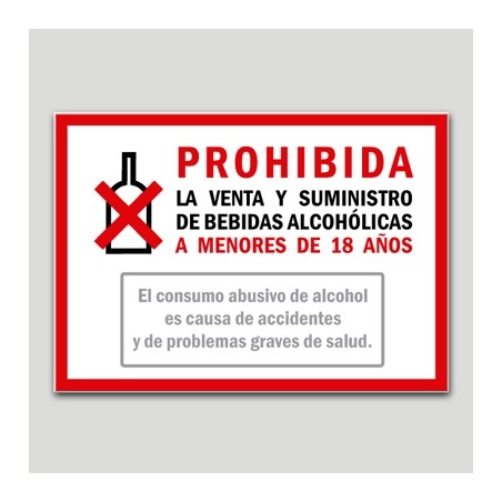 Cartel de prohibida la venta y suministro de bebidas alcohólicas a menores de 18 años