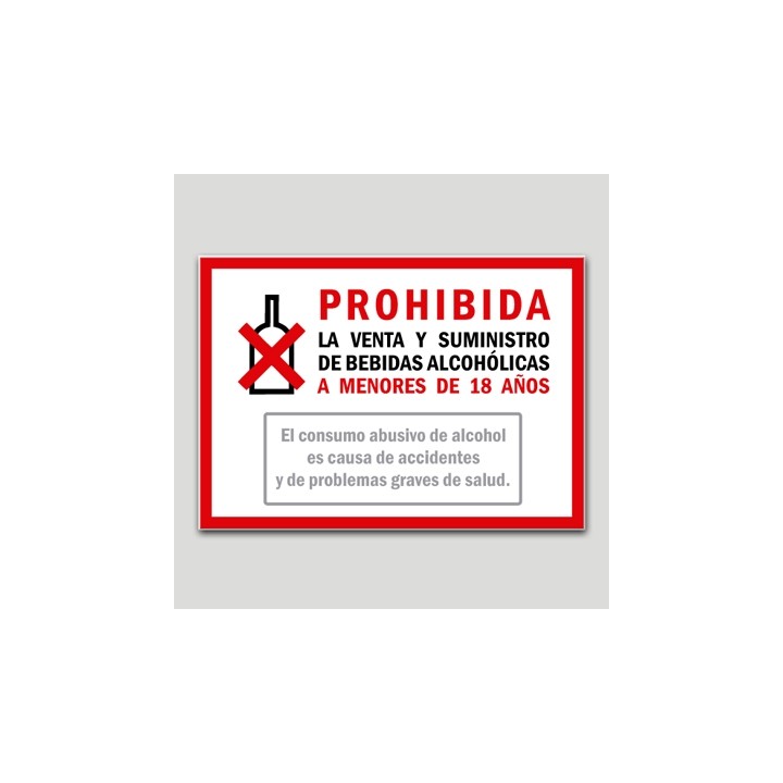 Cartell de prohibida la venda i subministrament de begudes alcohòliques a menors de 18 anys