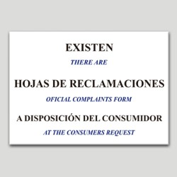 Cartel de existen hojas de reclamaciones a disposición del consumidor