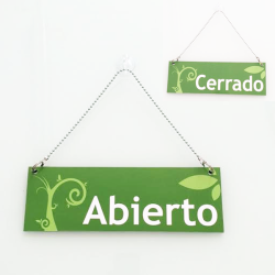 Cartel de Abierto Cerrado color verde