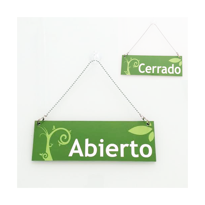 Cartel de Abierto Cerrado color verde