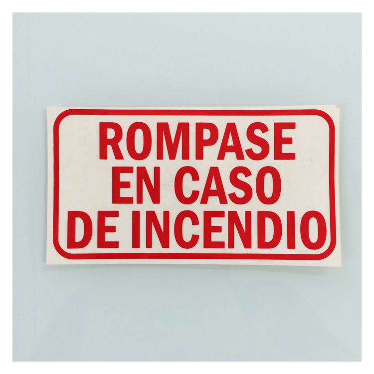 Adhesivo Rómpase en caso de incendio Adhesivo Rómpase en caso de incendio
