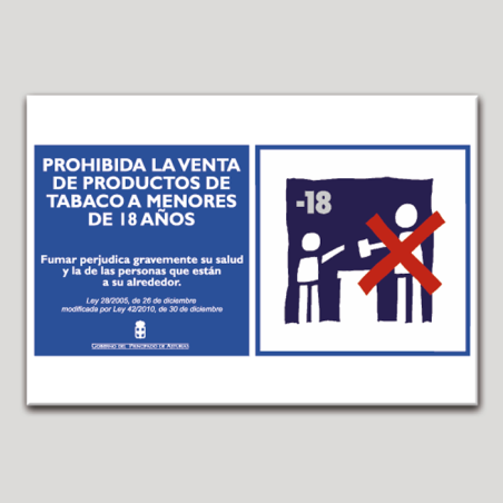 Cartel de Prohibida la venta de productos de tabaco a menores de 18 años - Asturias