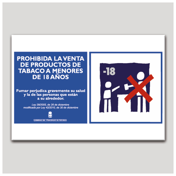 Cartel de Prohibida la venta de productos de tabaco a menores de 18 años - Asturias
