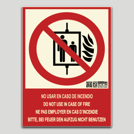 No utilizar en caso de incendio (ascensor) cuatro idiomas