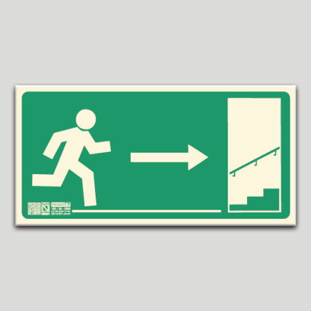 Cartel de escalera de emergencia a la derecha subiendo sin texto