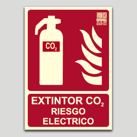 Cartel de extintor de CO2 - Riesgo eléctrico