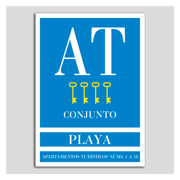 Placa distintivo Apartamento turístico - Conjunto - Playa - Cuatro llaves-oro.Andalucía.