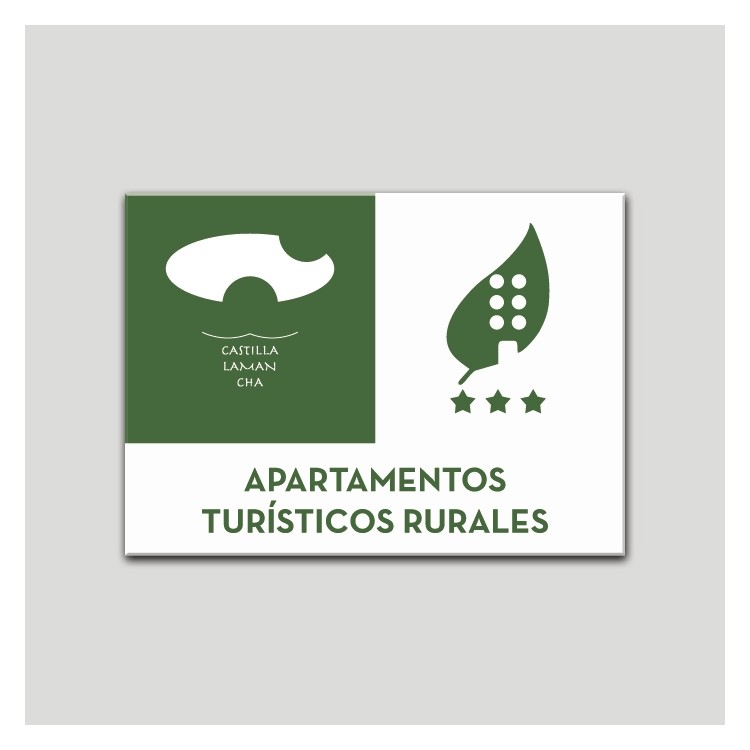 Placa distintivo Apartamentos turisticos rurales - Tres estrellas - Castilla y la Mancha.