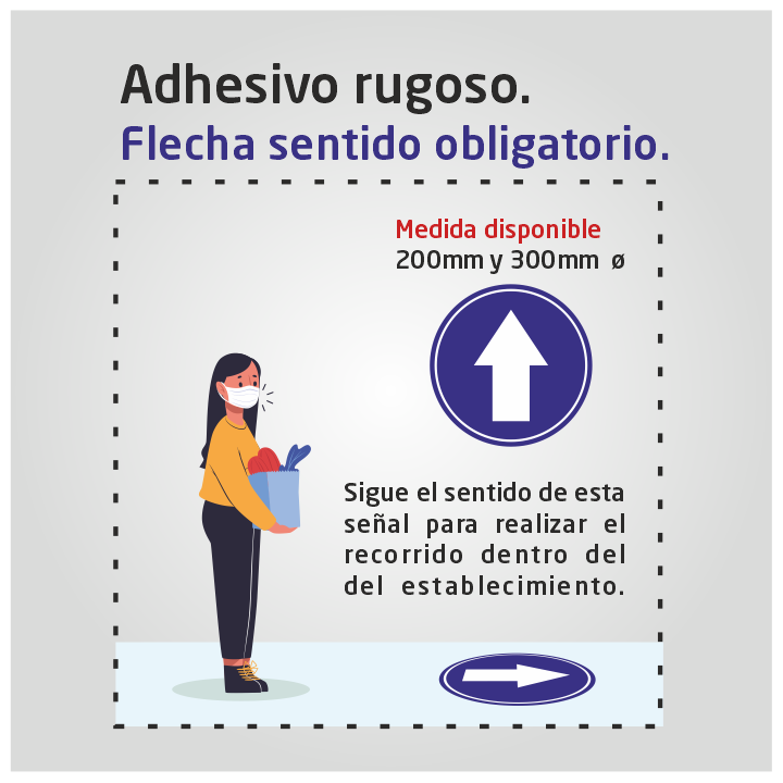 Flujo de clientes - sentido obligatorio - Adhesivo rugoso suelo
