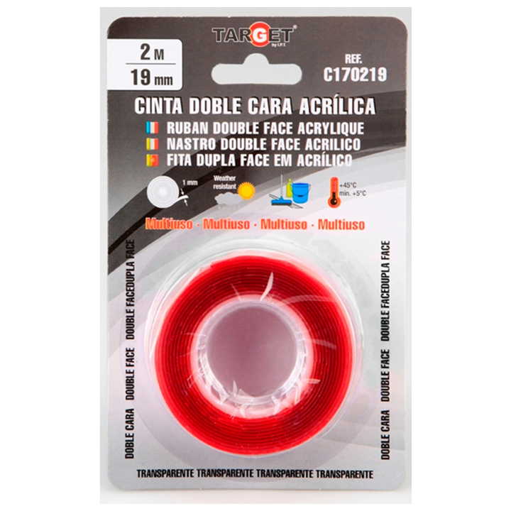 Cinta adhesiva 2 caras alta resistencia 1,5m x 19mm