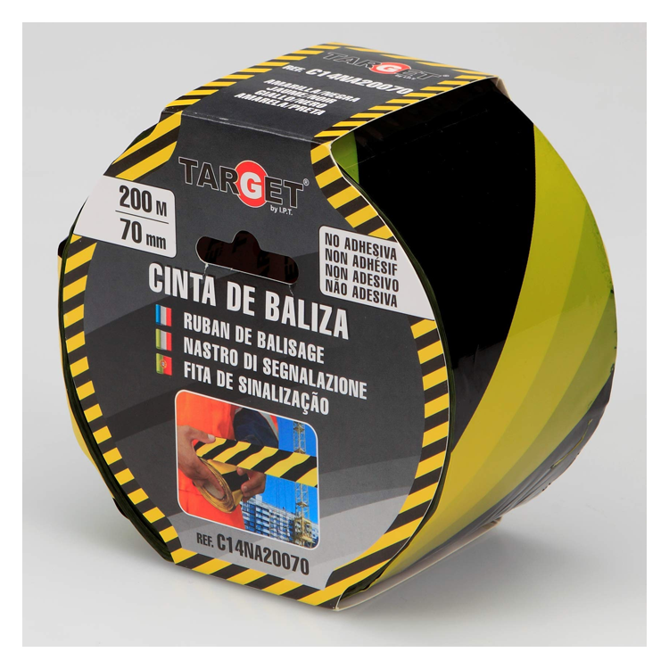 Cinta de balizamiento negra amarilla 200m x 70mm