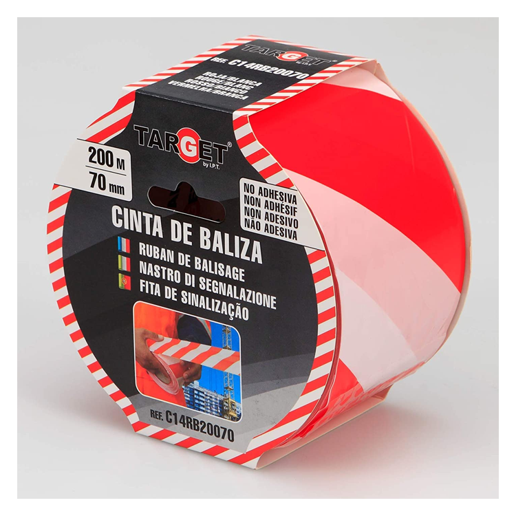 Cinta de balizamiento roja blanca 200m x 70mm