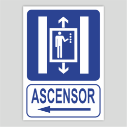 Cartel de ascensor con flecha a la izquierda