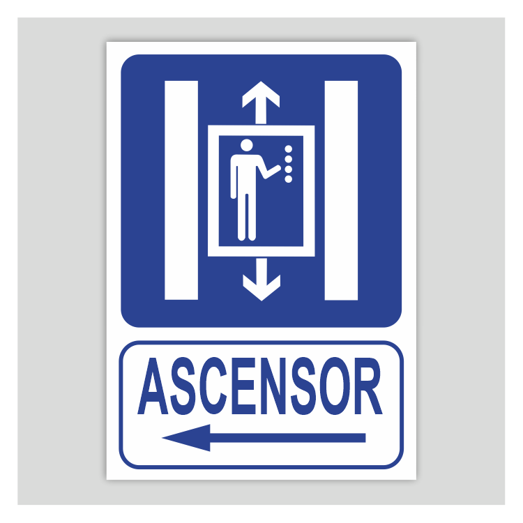 Cartel de ascensor con flecha a la izquierda