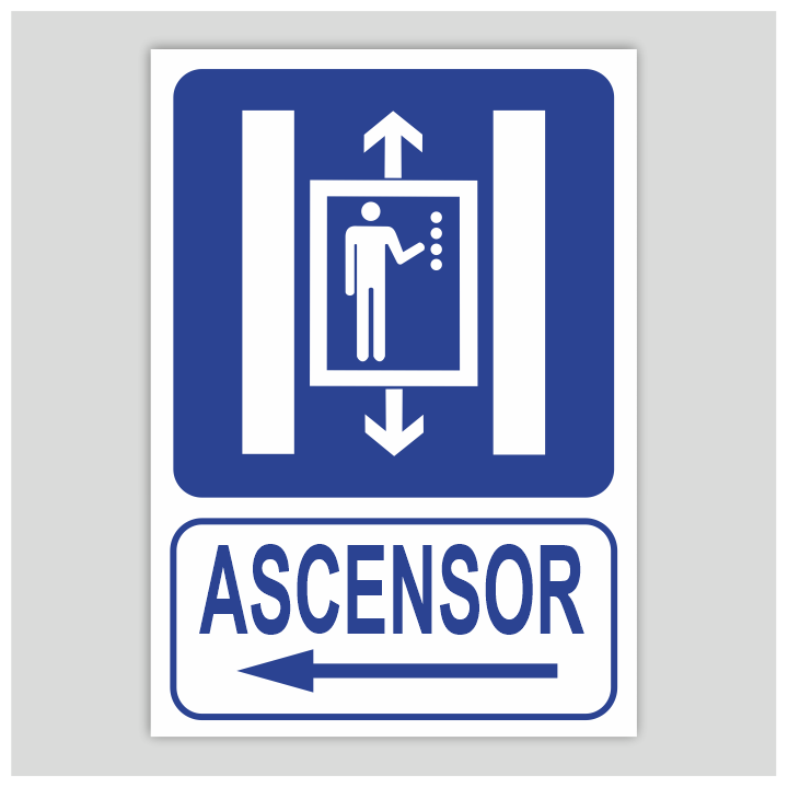 Cartel de ascensor con flecha a la izquierda