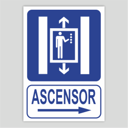 Cartel de ascensor con flecha a la derecha