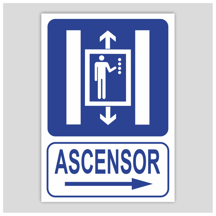 Cartel de ascensor con flecha a la derecha
