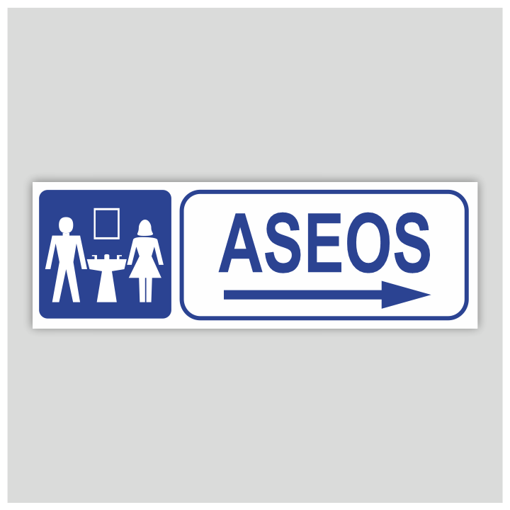 Cartel de aseos con flecha a la derecha