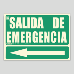 Cartell fotoluminiscent de sortida d'emergencia amb fletxa a l'esquerra