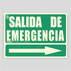 Salida de emergencia fotoluminiscente con flecha a la derecha