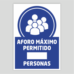 Cartel de Aforo máximo permitido, para escribir con rotulador