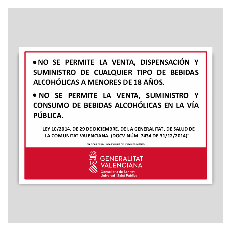 No se permite la venta, dispensación y suministro de bebidas alcoholicas a menores  - Valencia