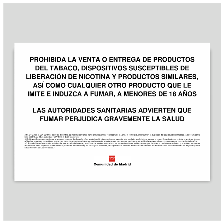 Prohibida la venta o entrega de productos del tabaco... - Comunidad de Madrid