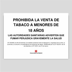 Prohibida la venta de tabaco a menores de 18 años - Comunidad de Madrid