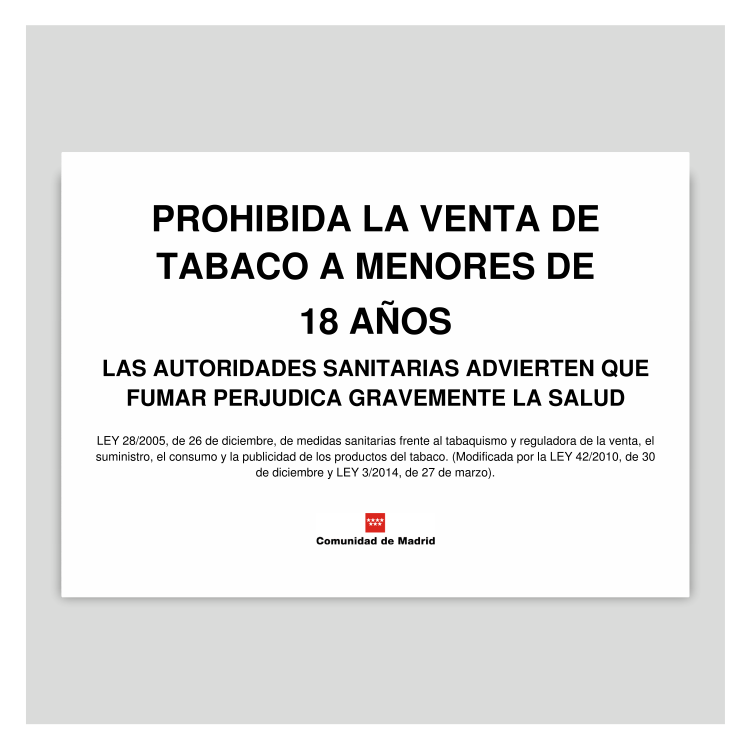 Prohibida la venta de tabaco a menores de 18 años - Comunidad de Madrid