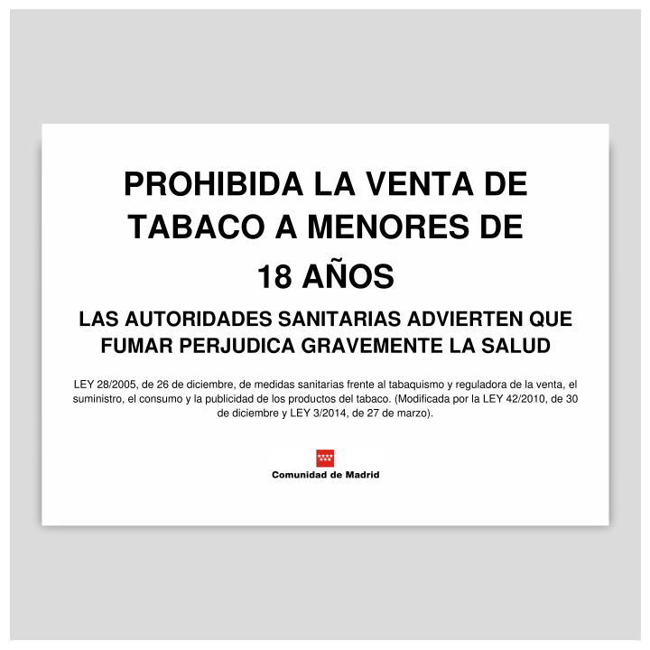 Prohibida la venta de tabaco a menores de 18 años - Comunidad de Madrid