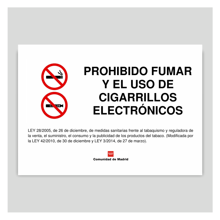 Prohibido fumar y el uso de cigarrillos electrónicos - Comunidad de Madrid