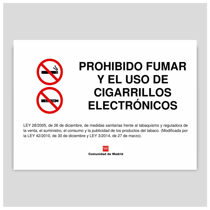 Prohibido fumar y el uso de cigarrillos electrónicos - Comunidad de Madrid