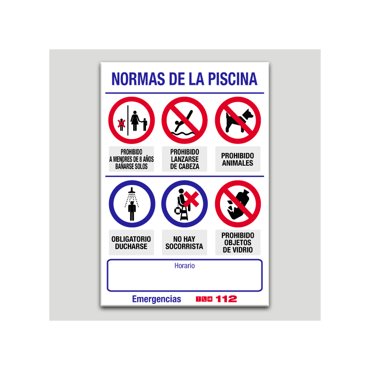 Cartel de normas de piscina personalizable