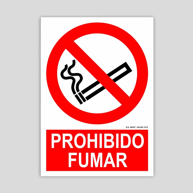 Cartel prohibido fumar vertical, en vinilo adhesivo o poliestireno