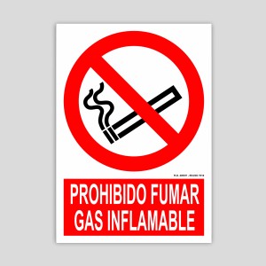 Cartel de prohibido fumar, gas inflamable