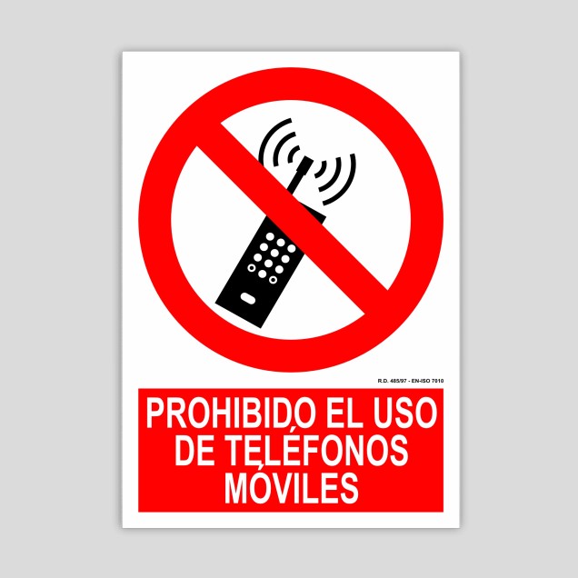 Cartel de Prohibido el uso de teléfonos móviles
