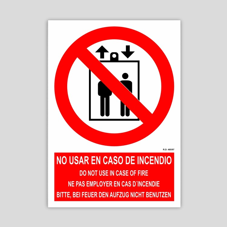 Cartell de No utilitzar en cas d'incendi (varis idiomes)