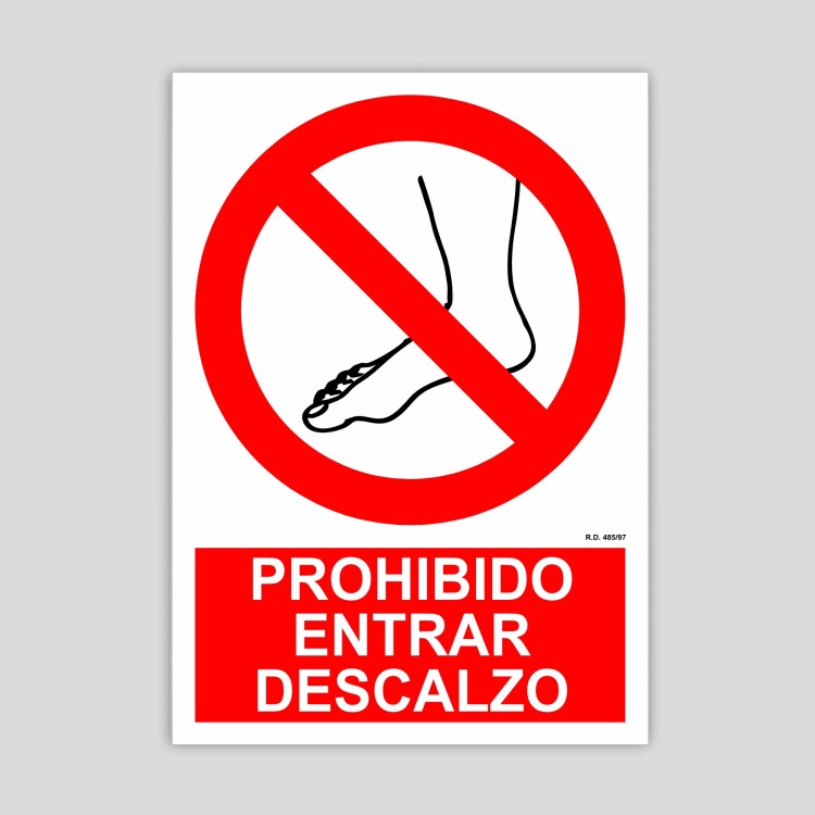Cartel de Prohibido entrar descalzo