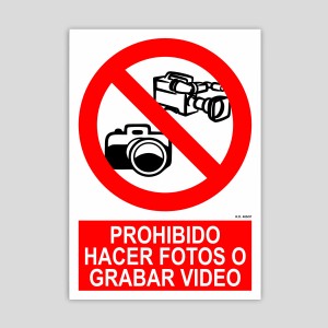 Cartel de prohibición de grabar video o hacer fotos