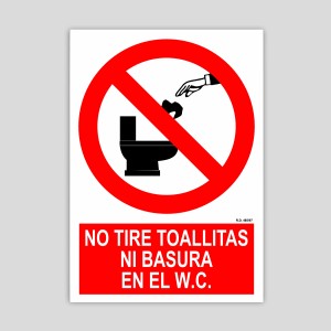 Cartel de no tirar toallitas ni basura en el w.c.