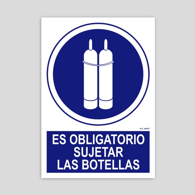 Cartel de es obligatorio sujetar las botellas