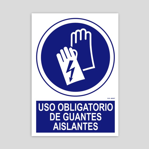 Cartel de uso obligatorio de guantes aislantes