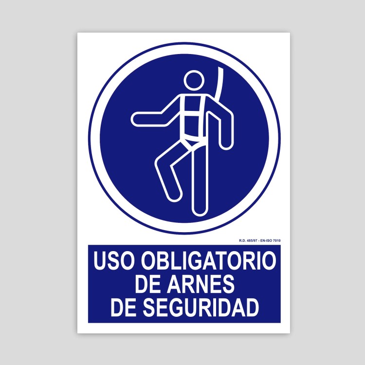 Cartel de uso obligatorio de arnés de seguridad