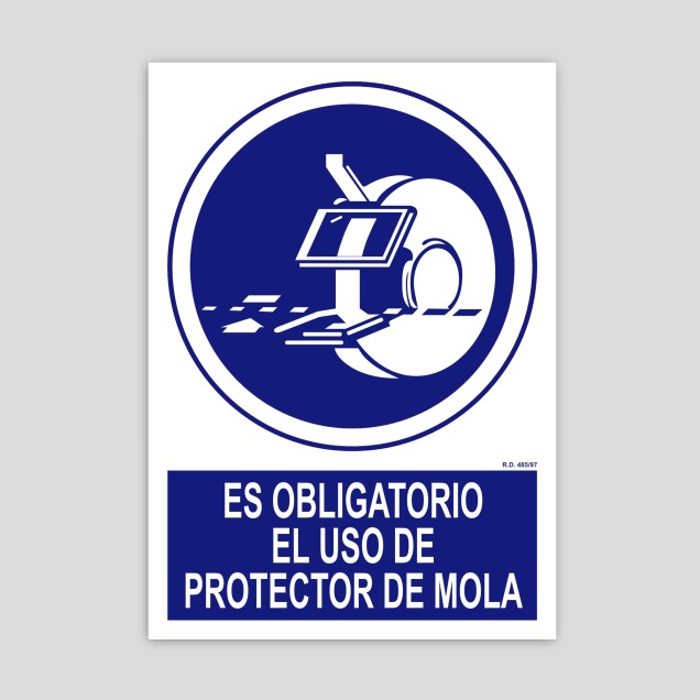 Cartel d'és obligatori l'ús de protector de mola