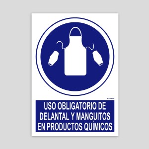 Poster for the mandatory use of aprons and sleeves in chemical products