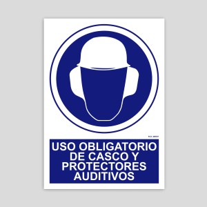 Cartell d'ús obligatori de casc i protectors auditius